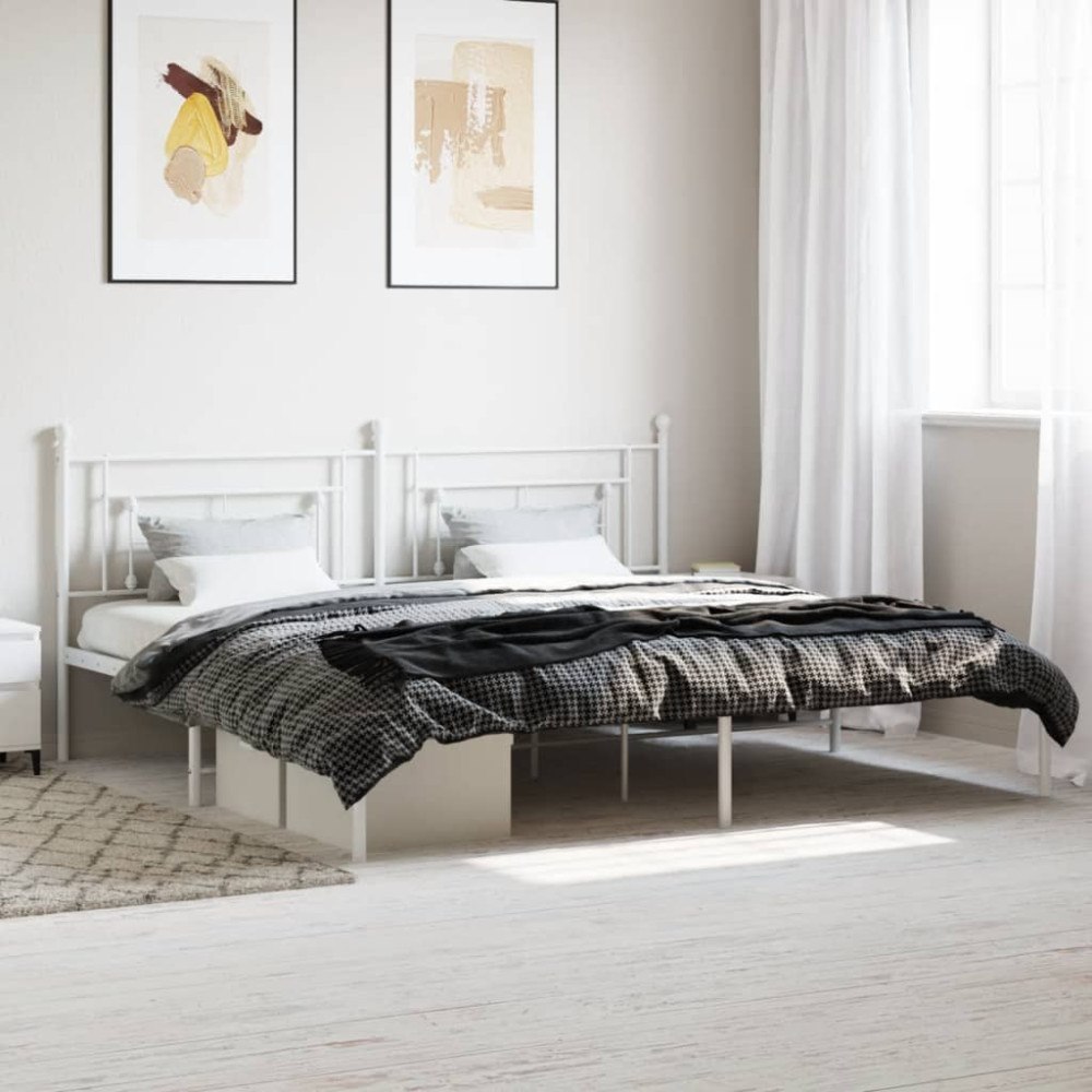 vidaXL Sängram med huvudgavel metall vit 193x203 cm