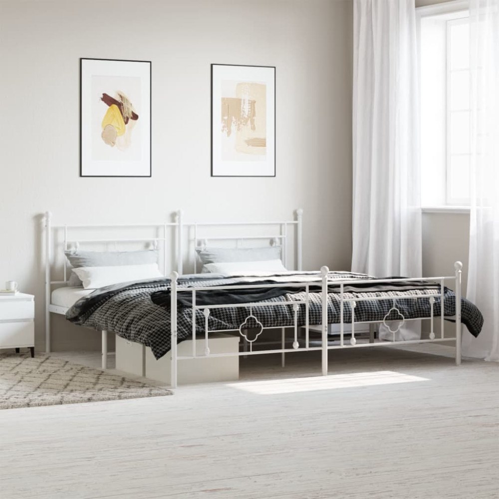 vidaXL Sängram med huvudgavel och fotgavel vit metall 193x203 cm