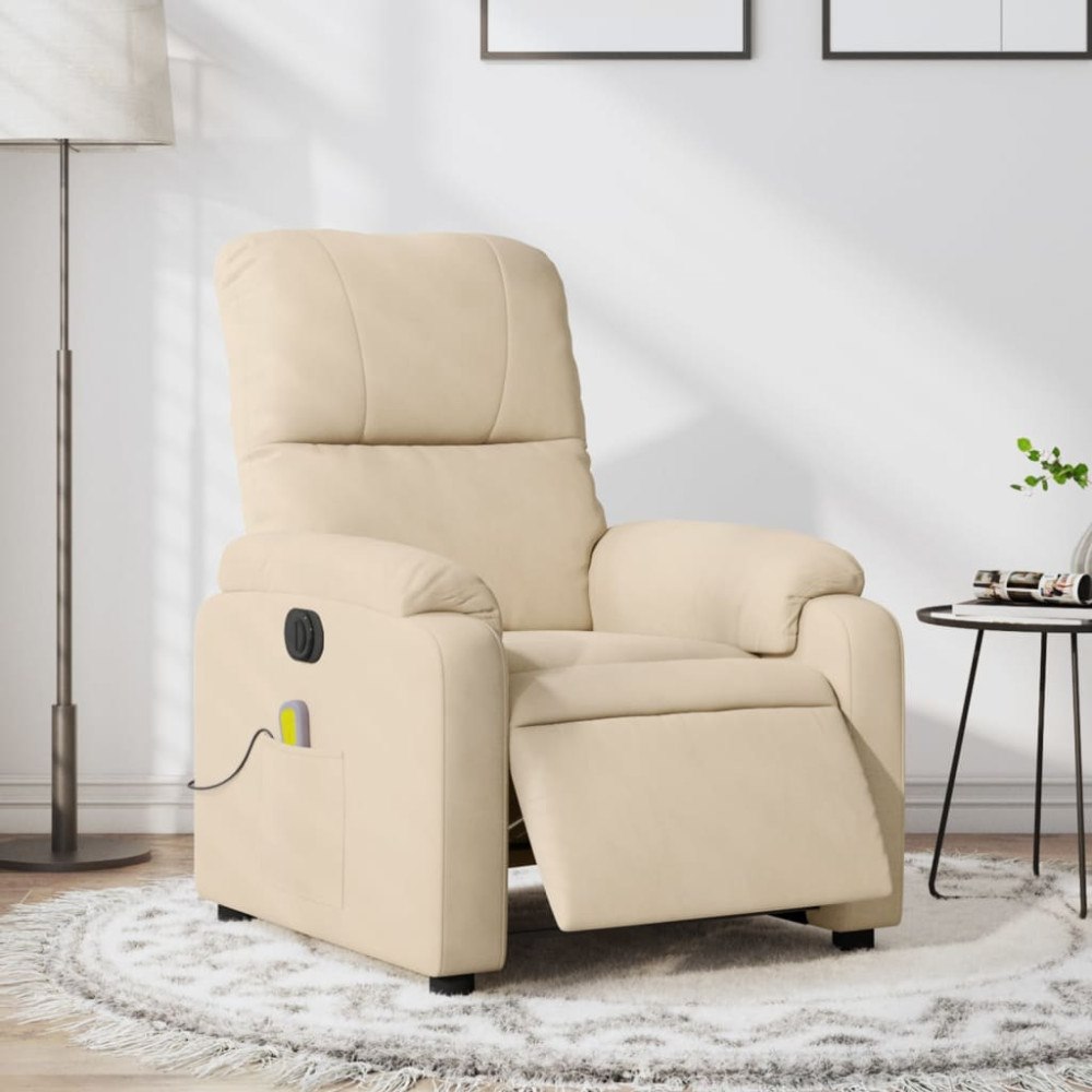 vidaXL Elektrisk massagefåtölj gräddvit mikrofibertyg