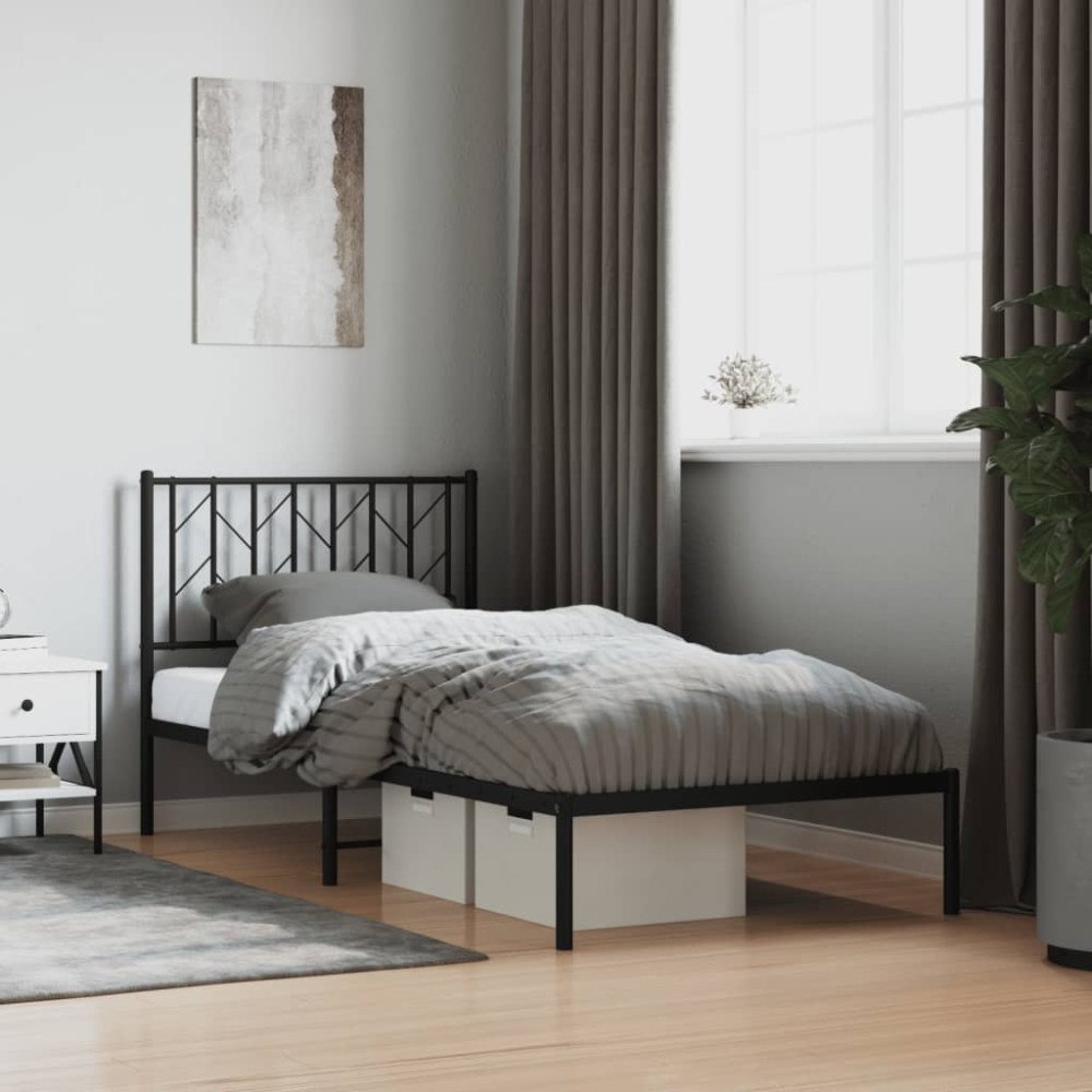 vidaXL Sängram med huvudgavel metall svart 90x200 cm