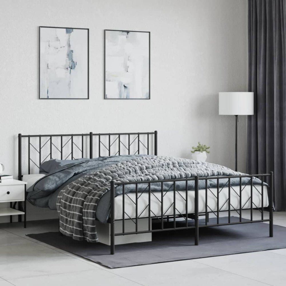 vidaXL Sängram utan madrass med fotgavel metall svart 160x200 cm