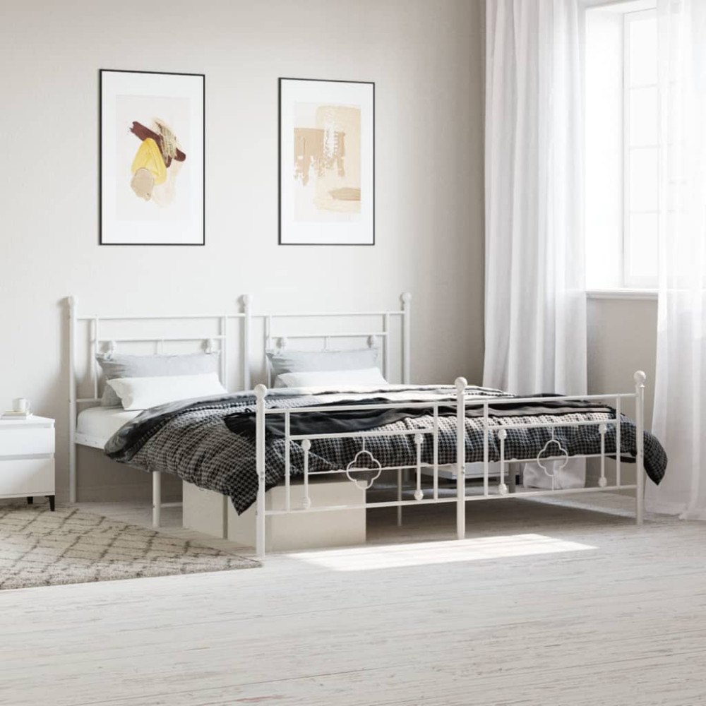 vidaXL Sängram med huvudgavel och fotgavel vit metall 183x213 cm
