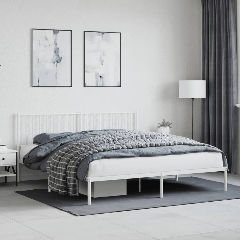 vidaXL Sängram med huvudgavel metall vit 183x213 cm