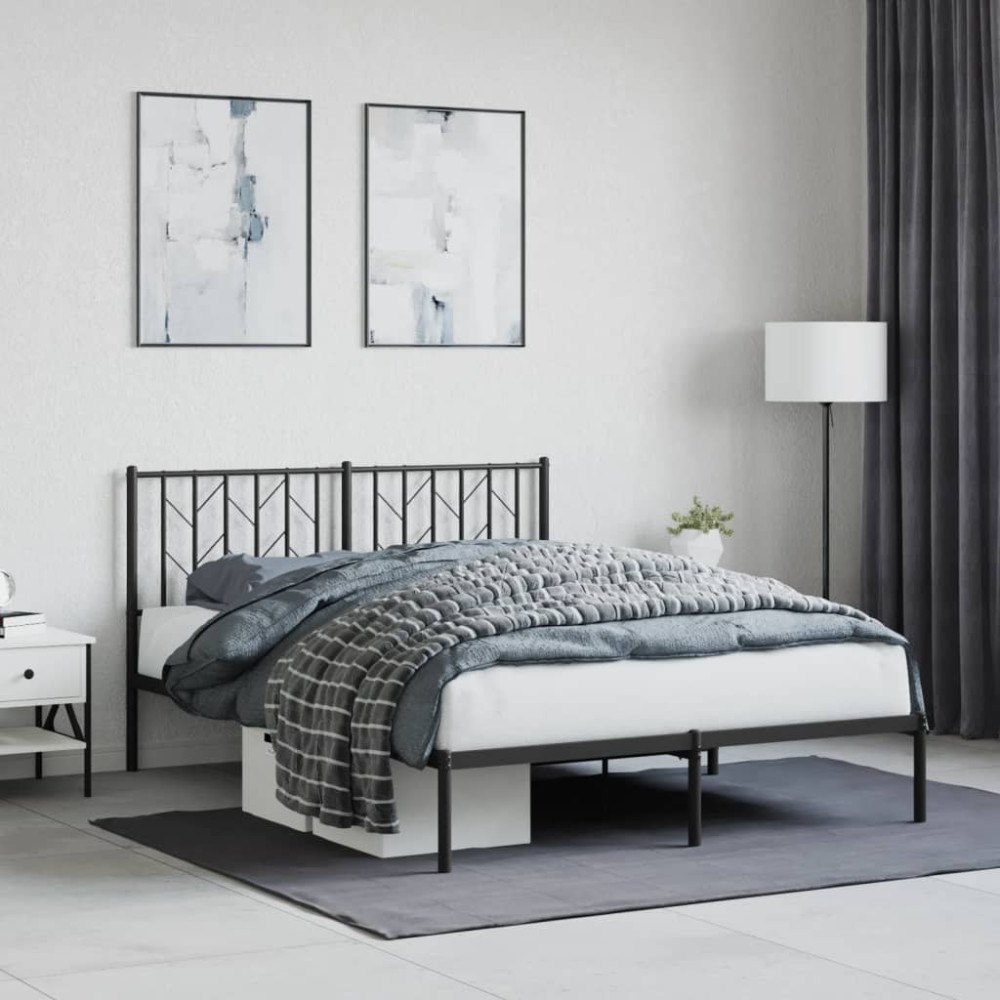 vidaXL Sängram med huvudgavel metall svart 140x190 cm