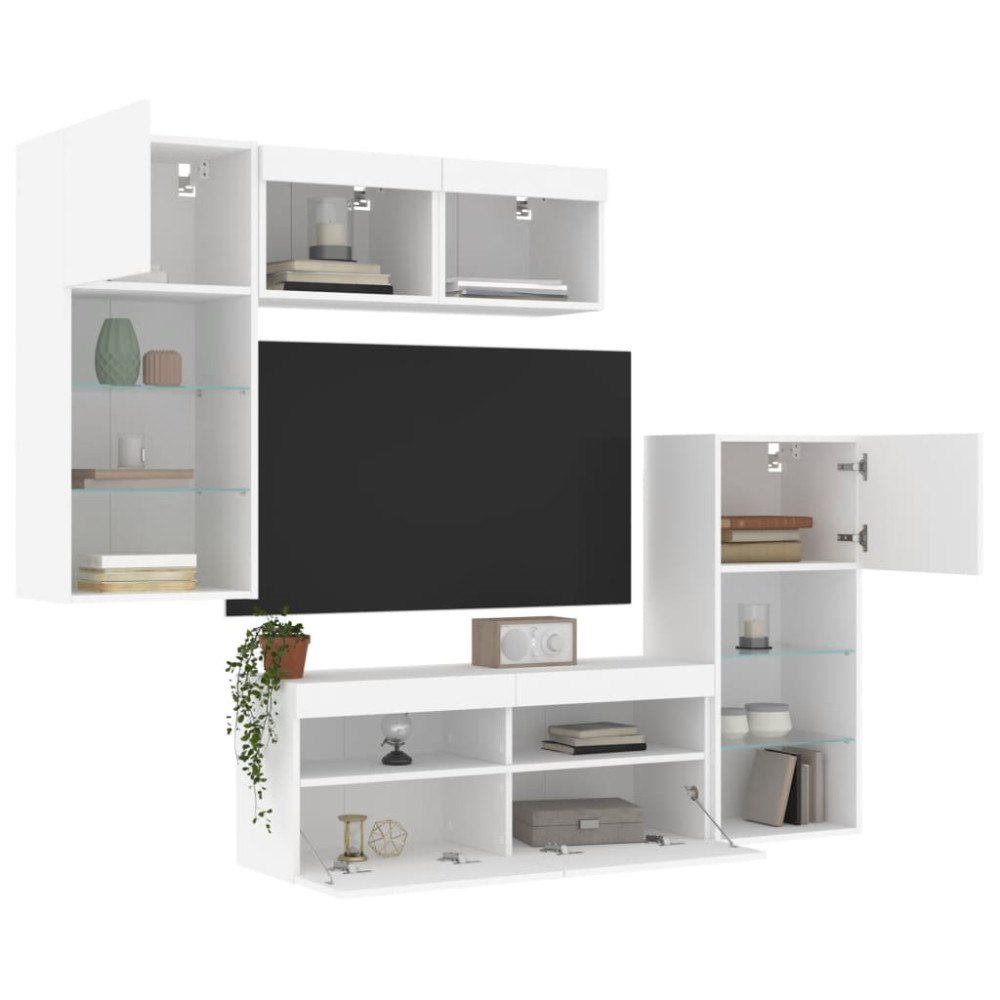 vidaXL Tv-bänk 5 delar LED vit konstruerat trä