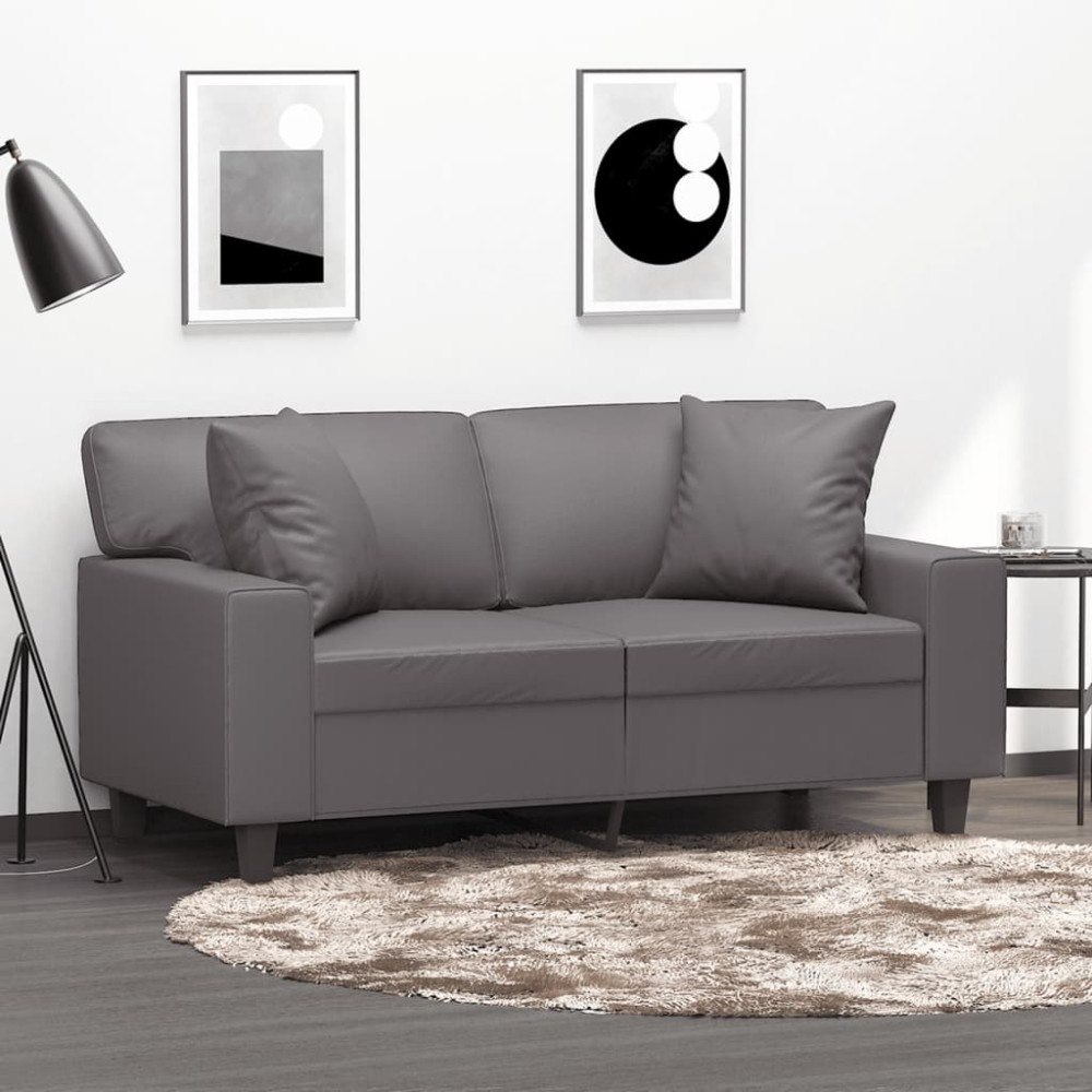 vidaXL 2-sits soffa med prydnadskuddar grå 120 cm konstläder