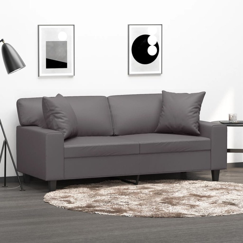 vidaXL 2-sits soffa med prydnadskuddar grå 140 cm konstläder