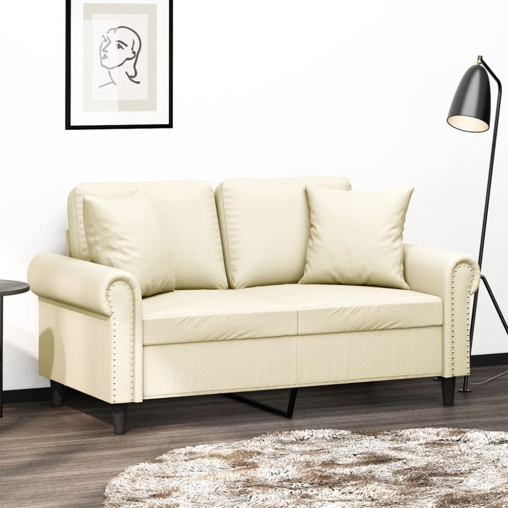 vidaXL 2-sits soffa med prydnadskuddar gräddvit 120 cm konstläder