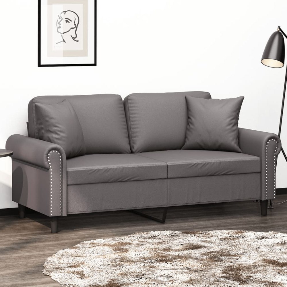 vidaXL 2-sits soffa med prydnadskuddar grå 140 cm konstläder