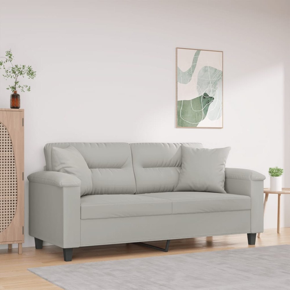 vidaXL 2-sitssoffa med prydnadskuddar ljusgrå 140 cm mikrofibertyg