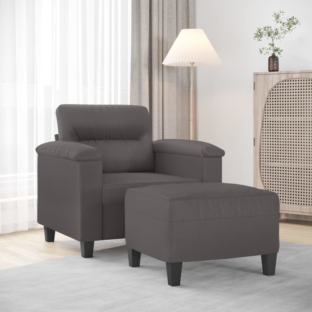 vidaXL Fåtölj med fotpall grå 60 cm konstläder