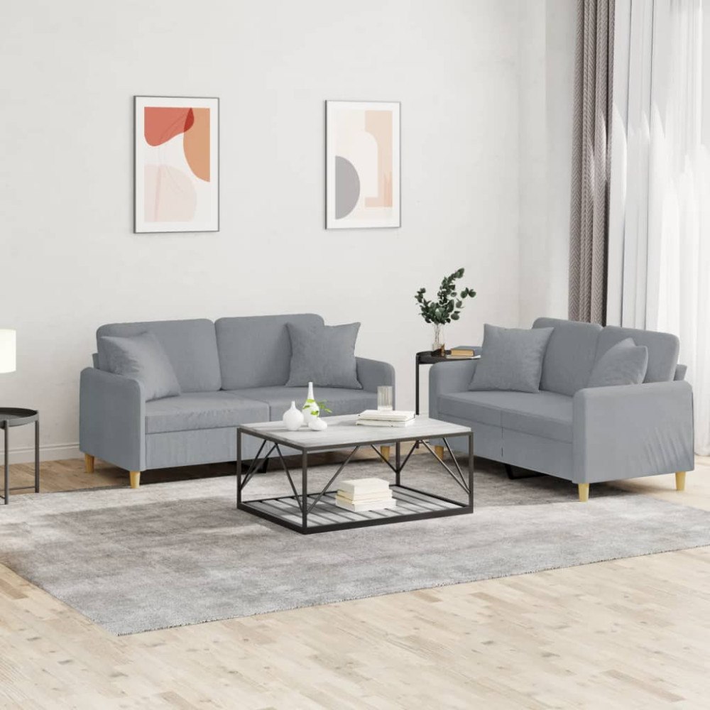 vidaXL Soffgrupp med kuddar 2 delar ljusgrå tyg