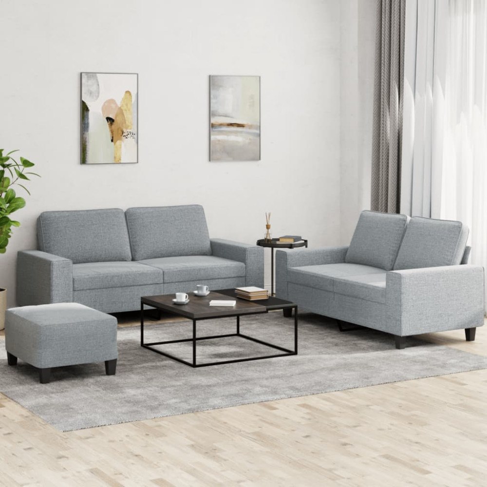 vidaXL Soffgrupp 3 delar ljusgrå tyg