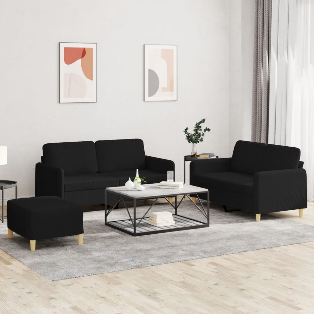 vidaXL Soffgrupp med dynor 3 delar svart tyg