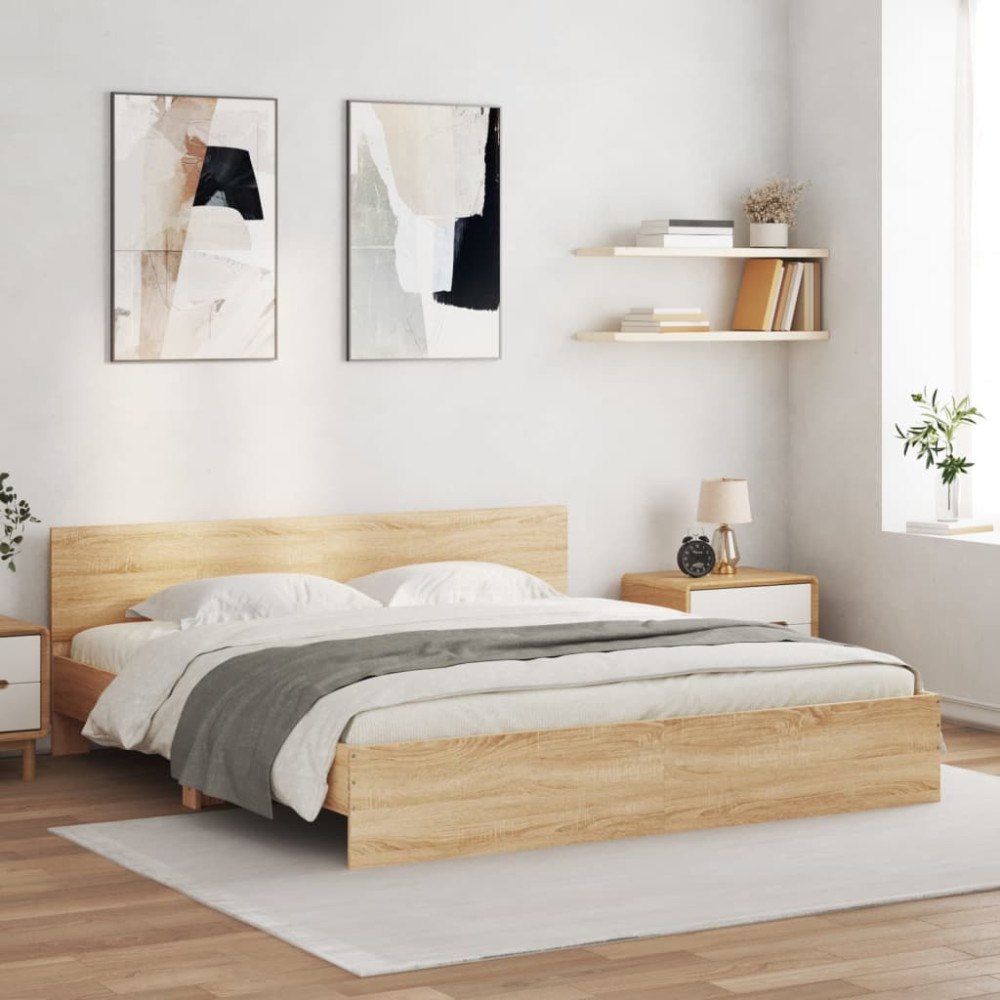 vidaXL Sängram med huvudgavel sonoma-ek 160x200 cm