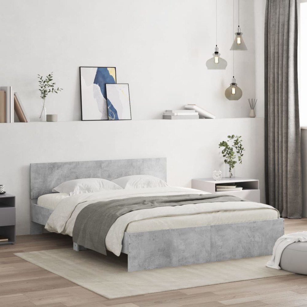 vidaXL Sängram med huvudgavel betonggrå 140x200 cm