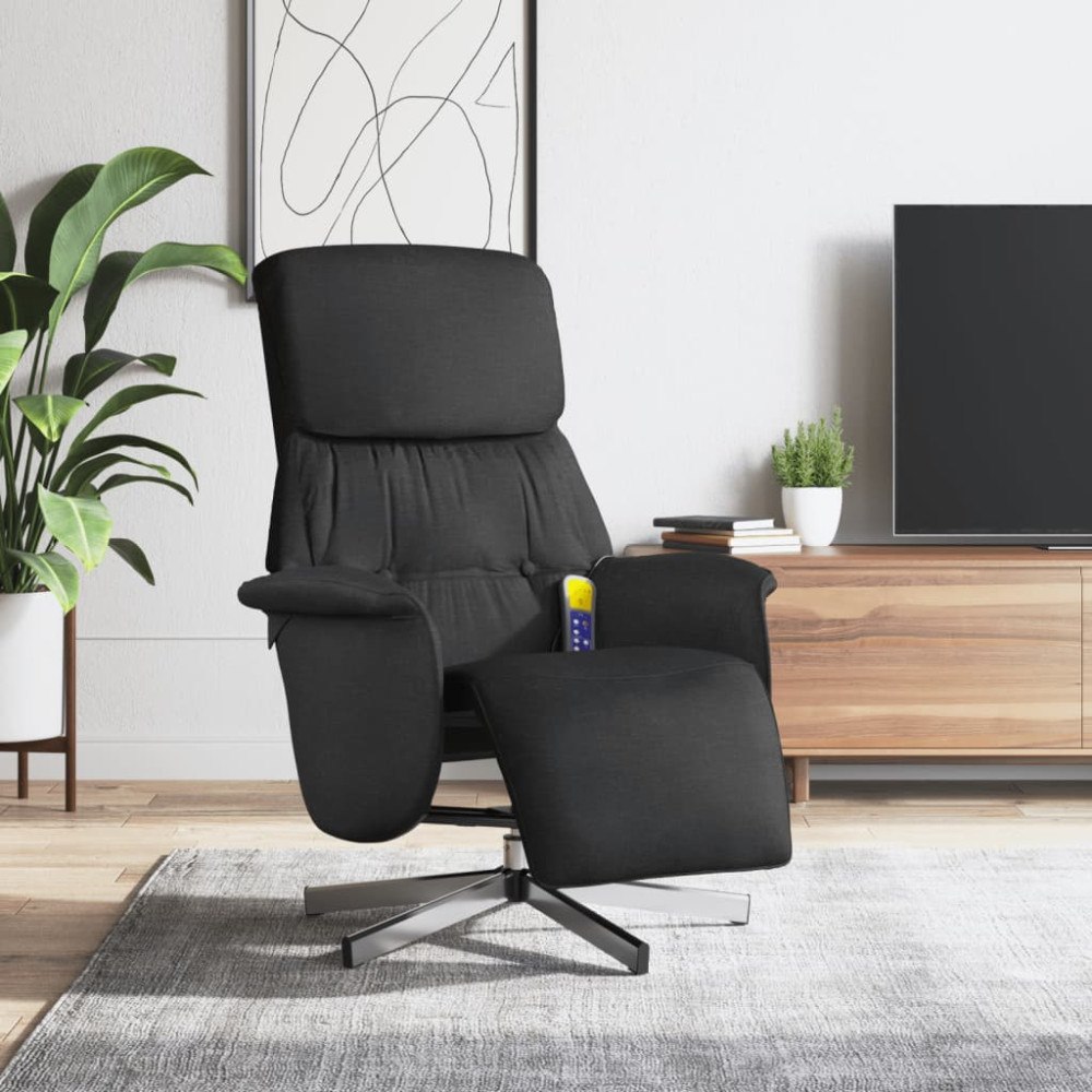 vidaXL Massagefåtölj med fotstöd svart tyg