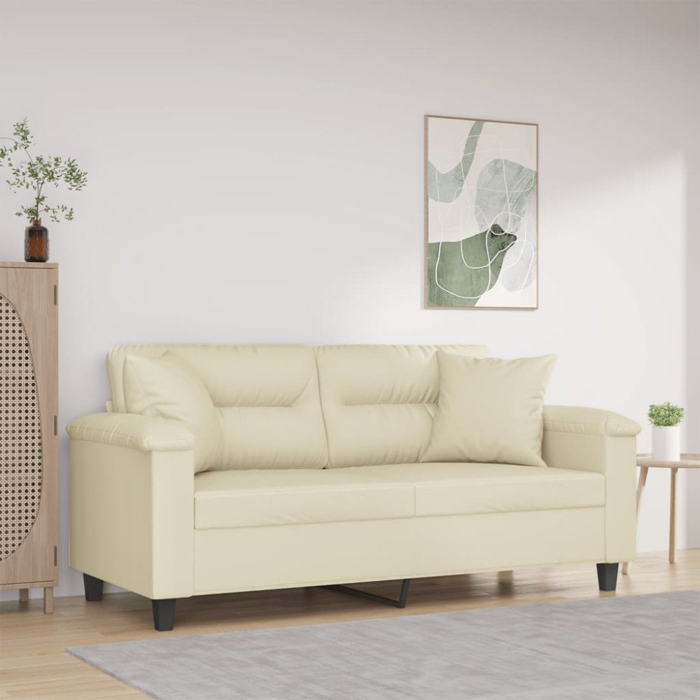 vidaXL 2-sits soffa med prydnadskuddar gräddvit 140 cm konstläder
