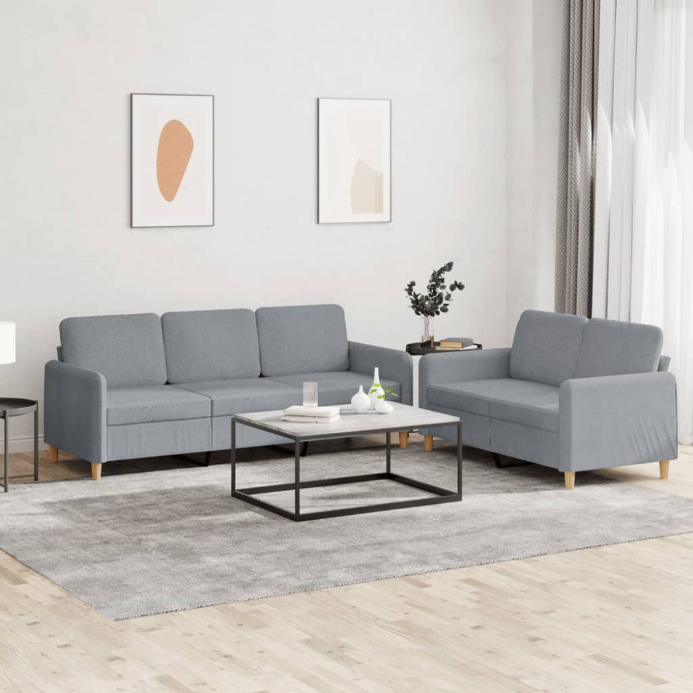 vidaXL Soffgrupp med dynor 2 delar Ljusgrå tyg
