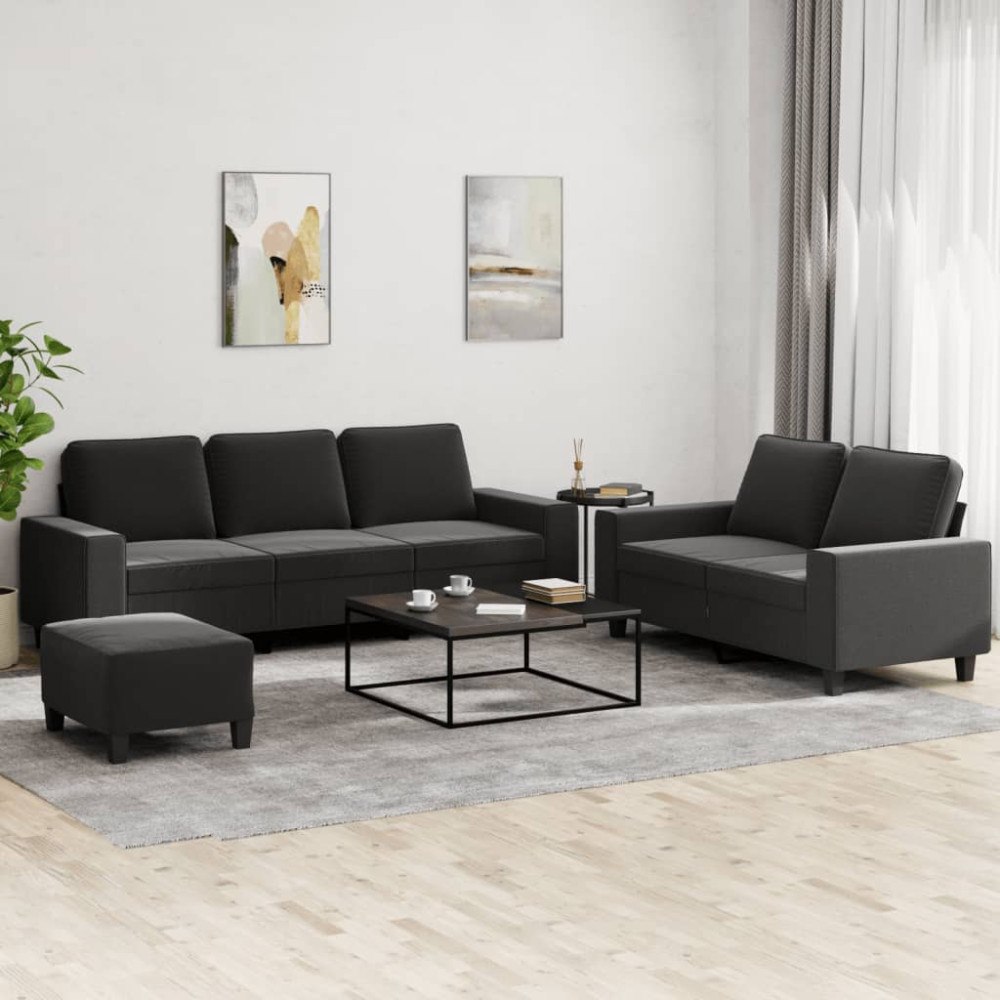 vidaXL Soffgrupp 3 delar svart tyg