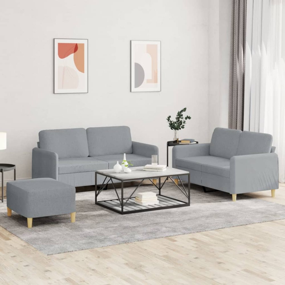 vidaXL Soffgrupp med dynor 3 delar Ljusgrå tyg