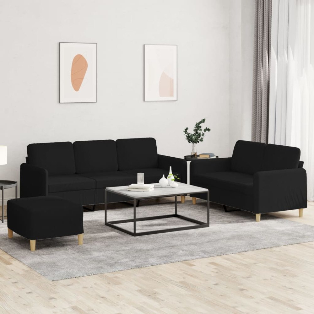 vidaXL Soffgrupp med dynor 3 delar svart tyg