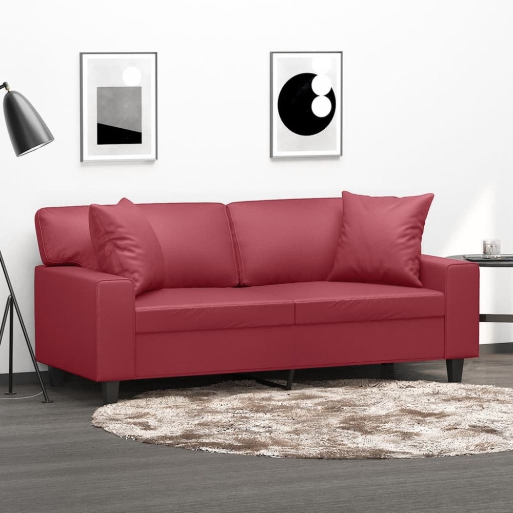 vidaXL 2-sits soffa med prydnadskuddar vinröd 140 cm konstläder