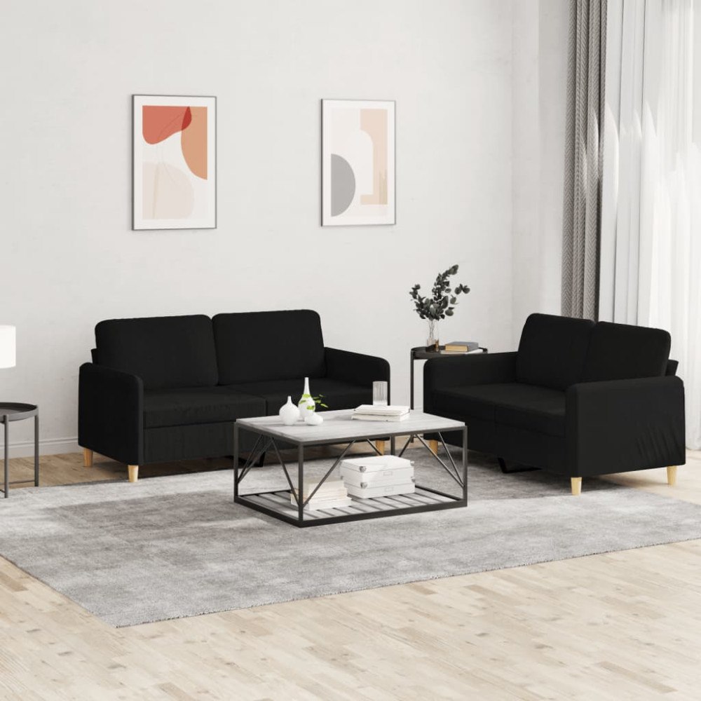 vidaXL Soffgrupp med dynor 2 delar svart tyg
