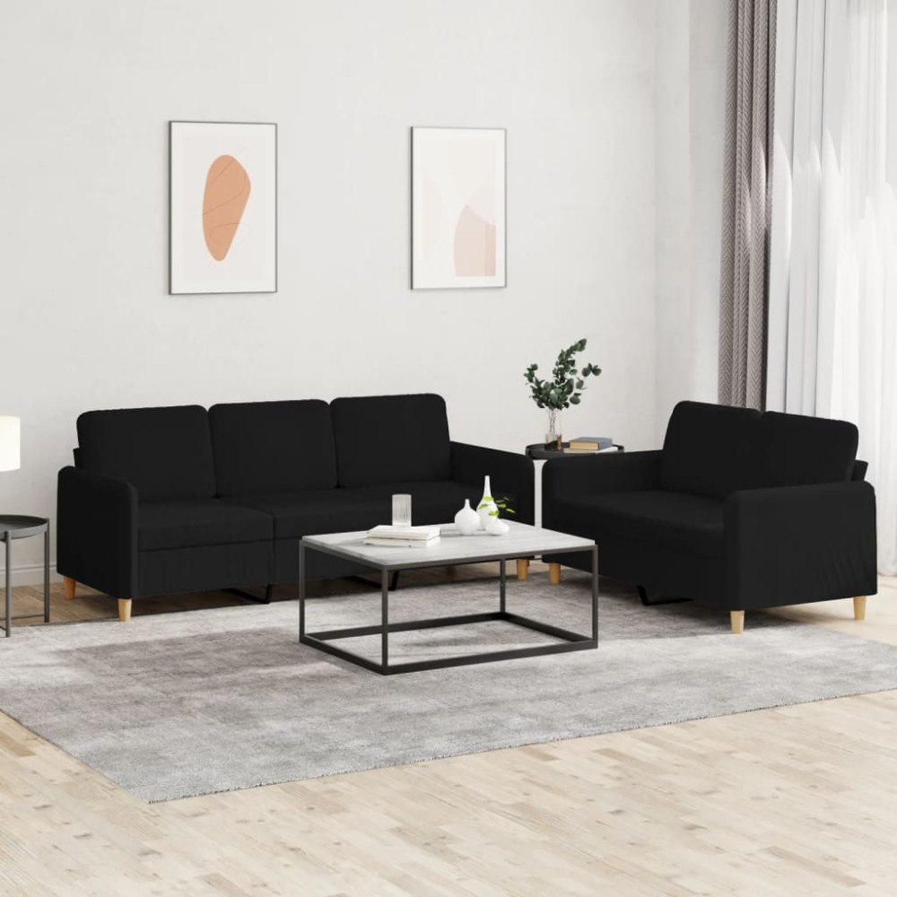 vidaXL Soffgrupp med dynor 2 delar svart tyg