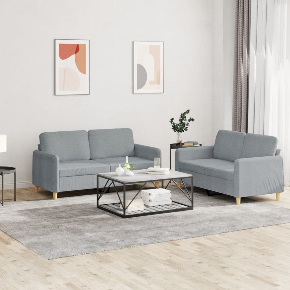 vidaXL Soffgrupp med dynor 2 delar Ljusgrå tyg
