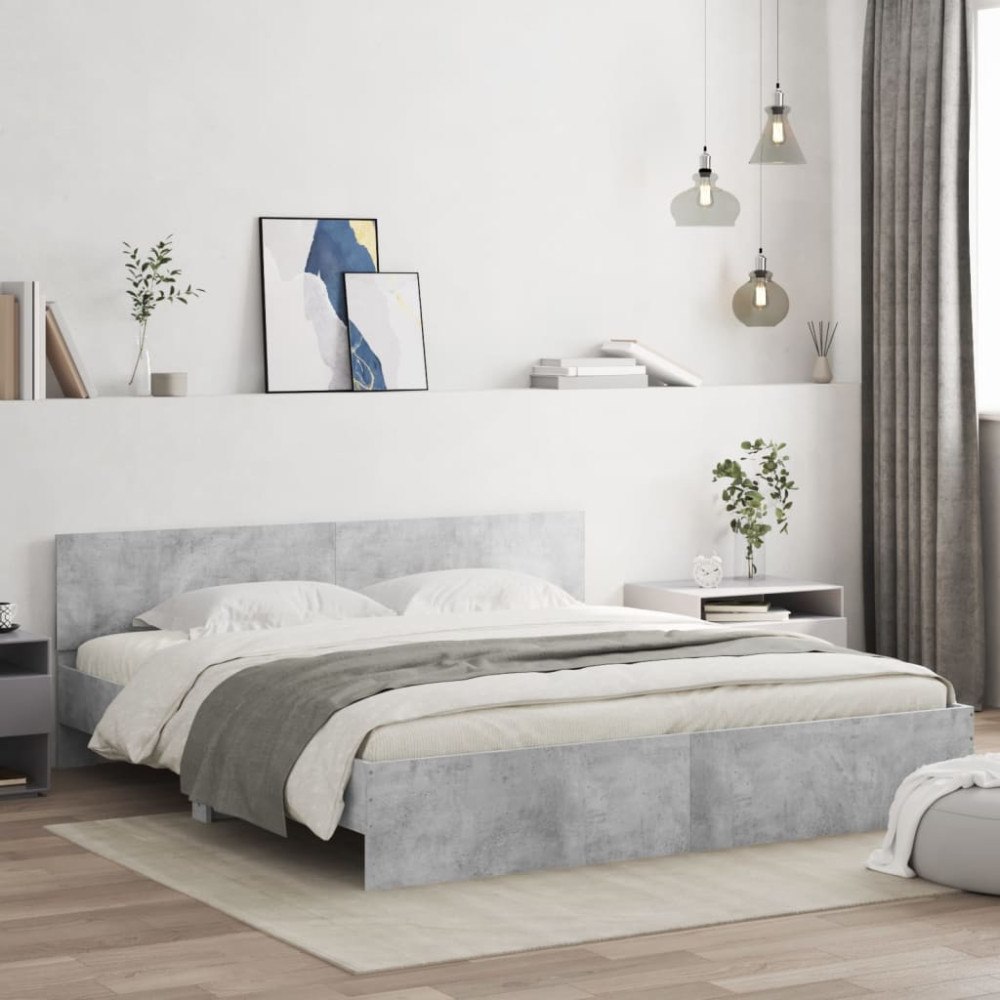 vidaXL Sängram med huvudgavel betonggrå 160x200 cm