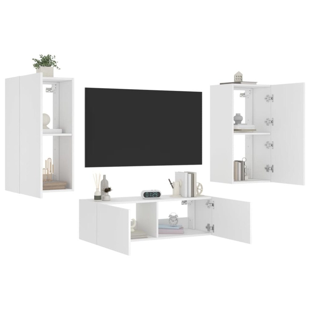 vidaXL Väggmonterade tv-skåp 3 delar med LEDs vit