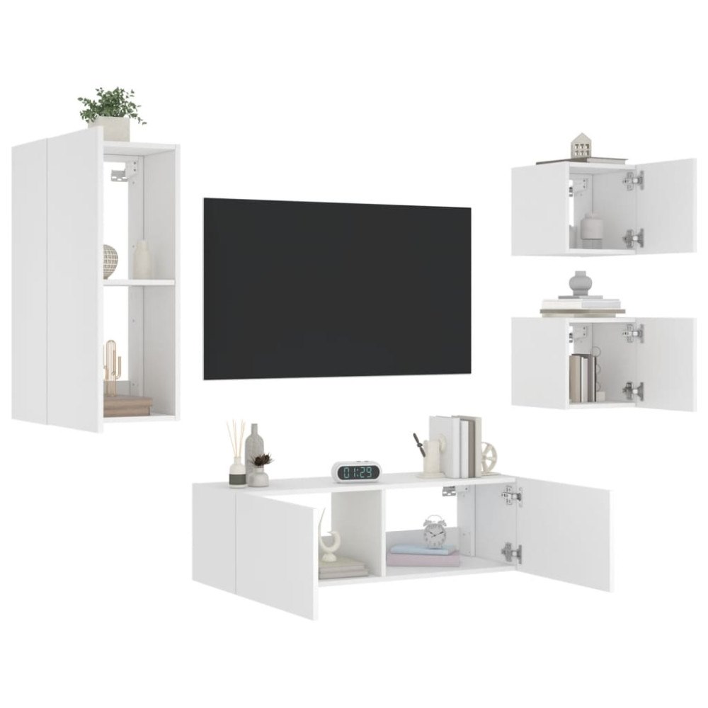 vidaXL Väggmonterade tv-skåp 4 delar med LEDs vit