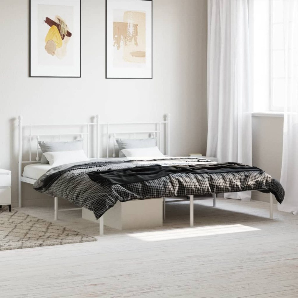 vidaXL Sängram med huvudgavel metall vit 180x200 cm