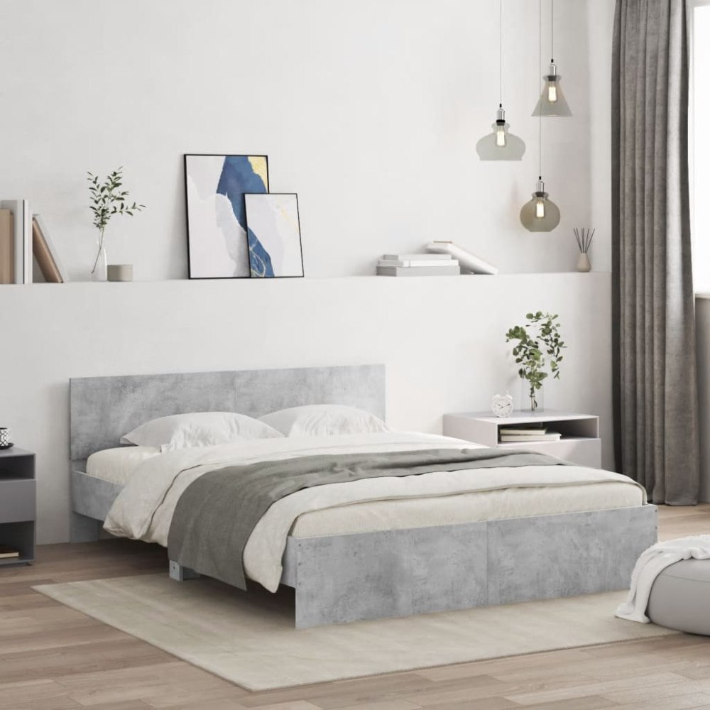 vidaXL Sängram med huvudgavel betonggrå 150x200 cm