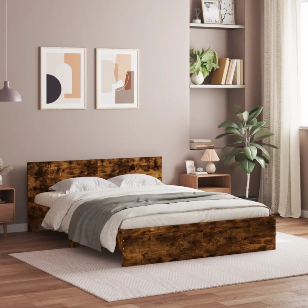 vidaXL Sängram med huvudgavel rökfärgad ek 150x200 cm