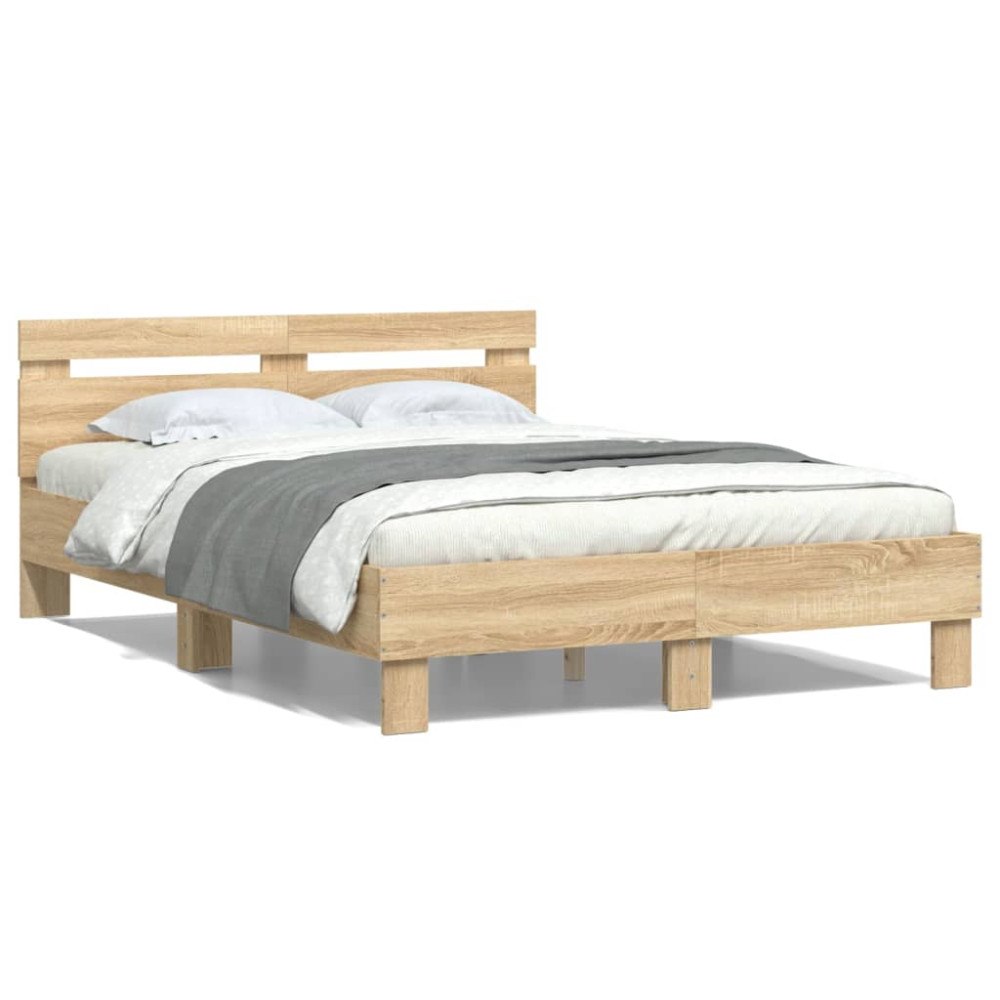 vidaXL Sängram med huvudgavel sonoma-ek 135x190 cm konstruerat trä