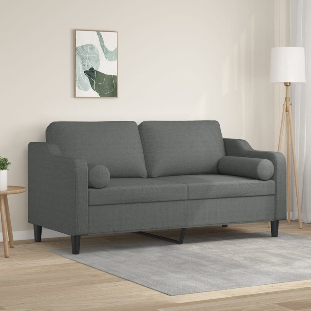 vidaXL 2-sits soffa med prydnadskuddar mörkgrå 140 cm tyg