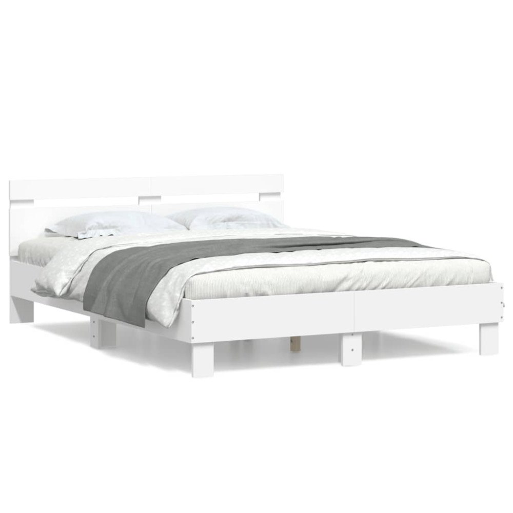 vidaXL Sängram med huvudgavel vit 140x190 cm konstruerat trä