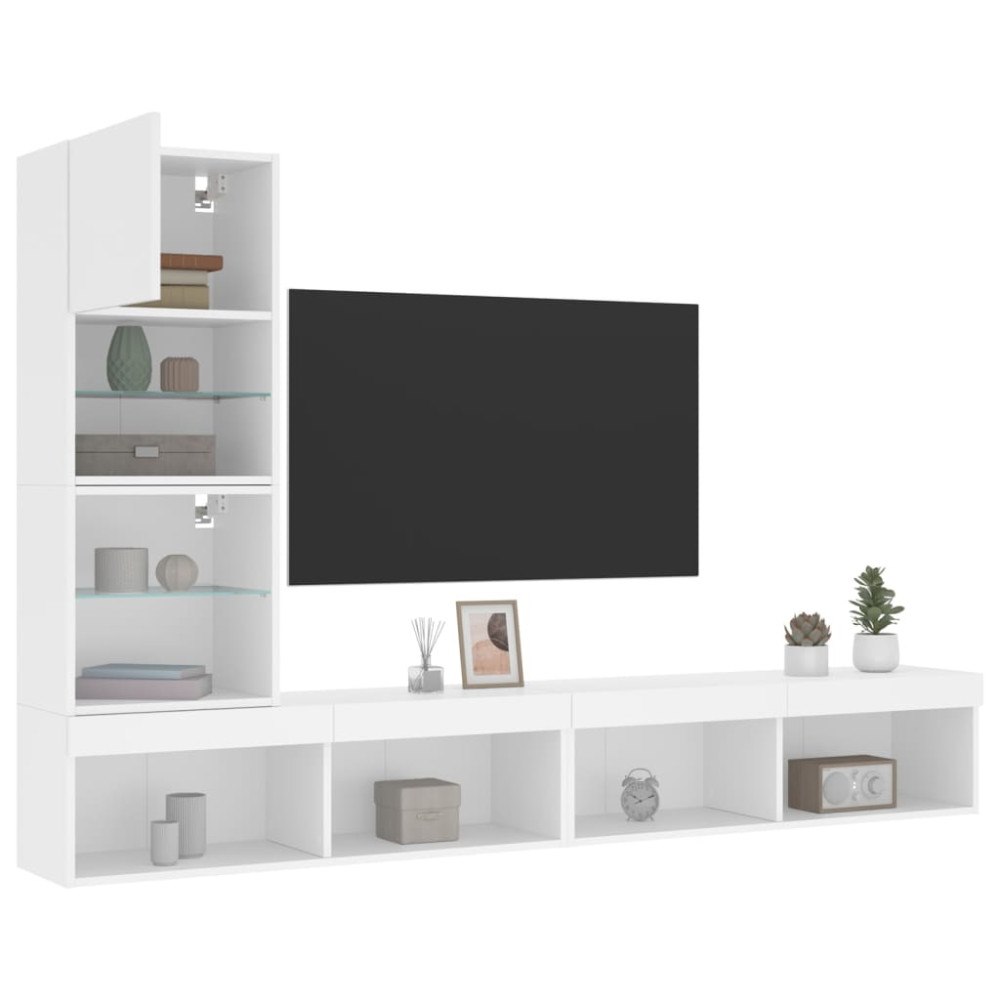 vidaXL Tv-bänk 4 delar LED vit konstruerat trä