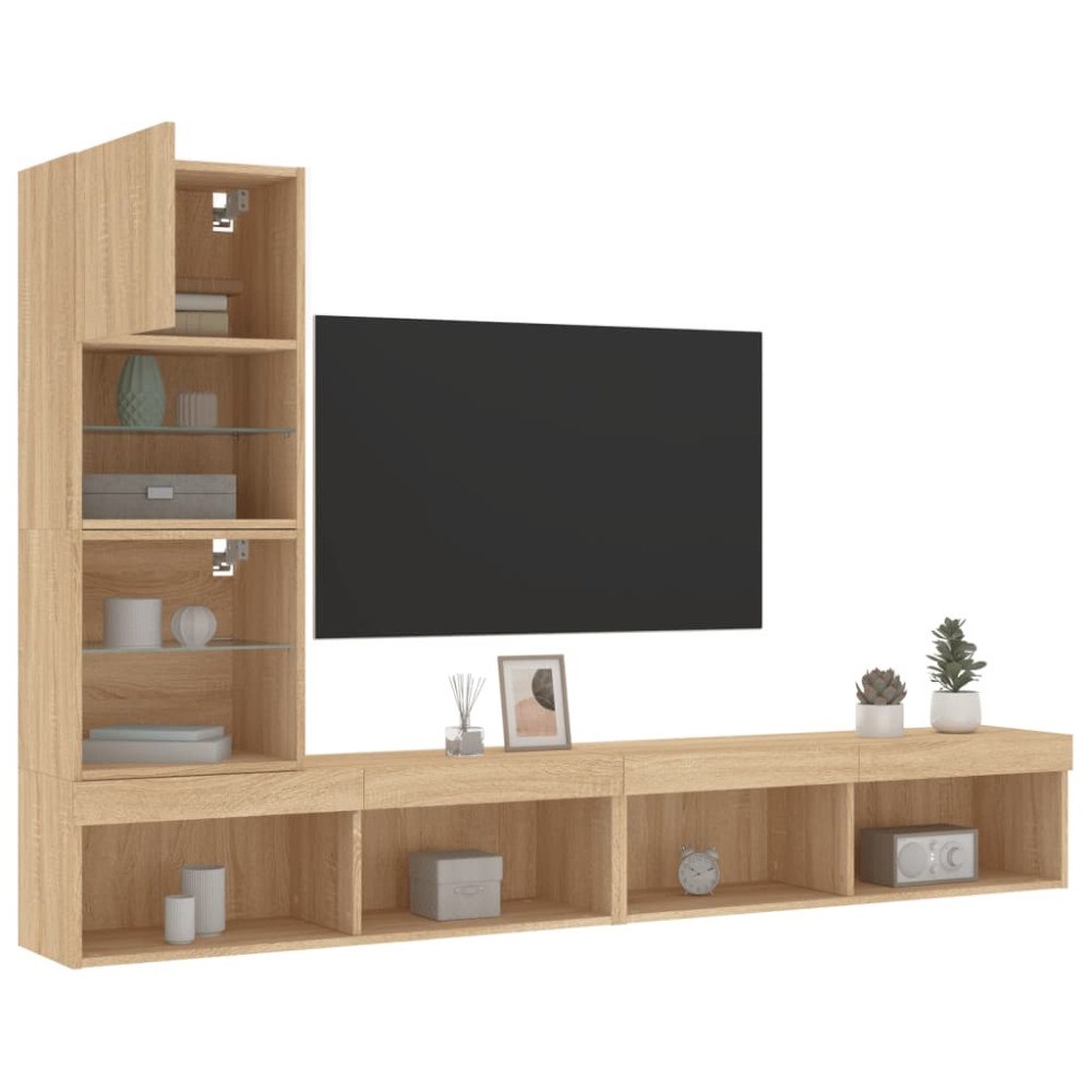 vidaXL Tv-bänk 4 delar LED sonoma-ek konstruerat trä