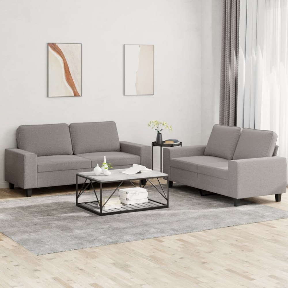 vidaXL Soffgrupp 2 delar taupe tyg