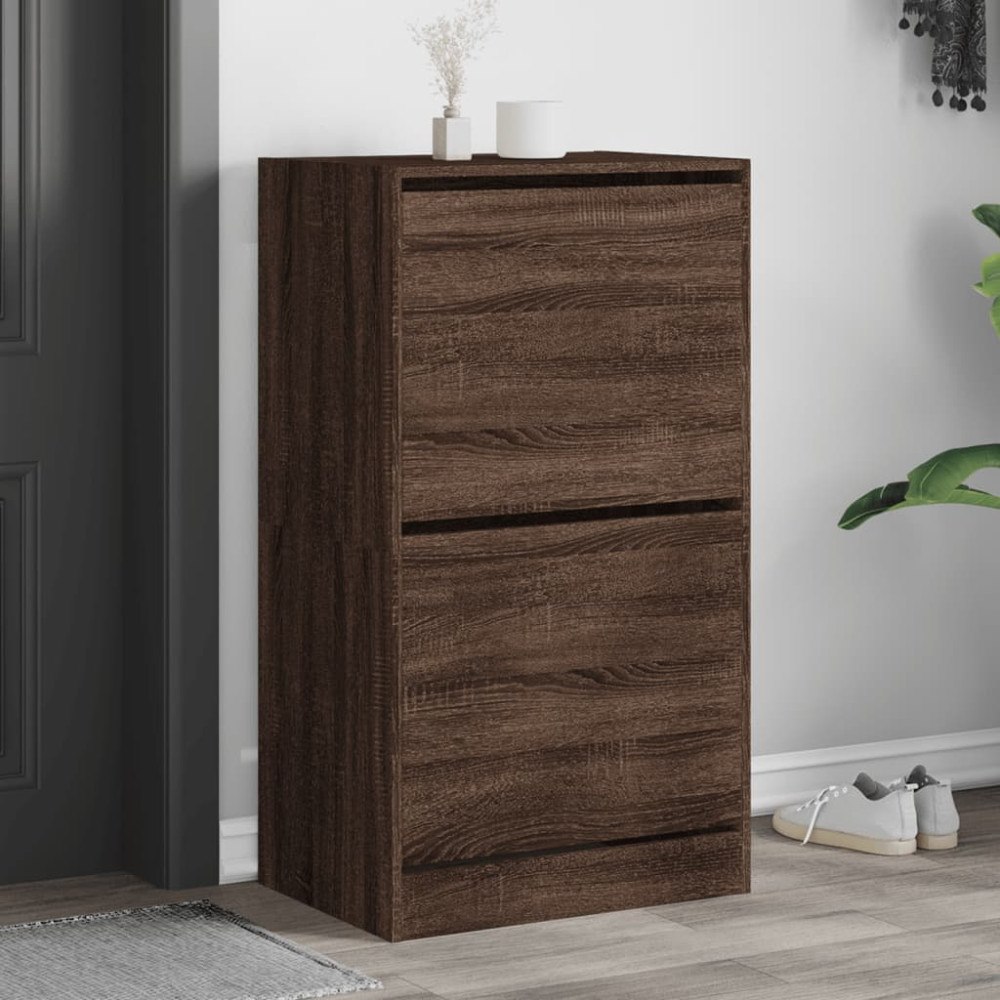vidaXL Skoskåp med 2 flip-lådor brun ek 60x42x108 cm