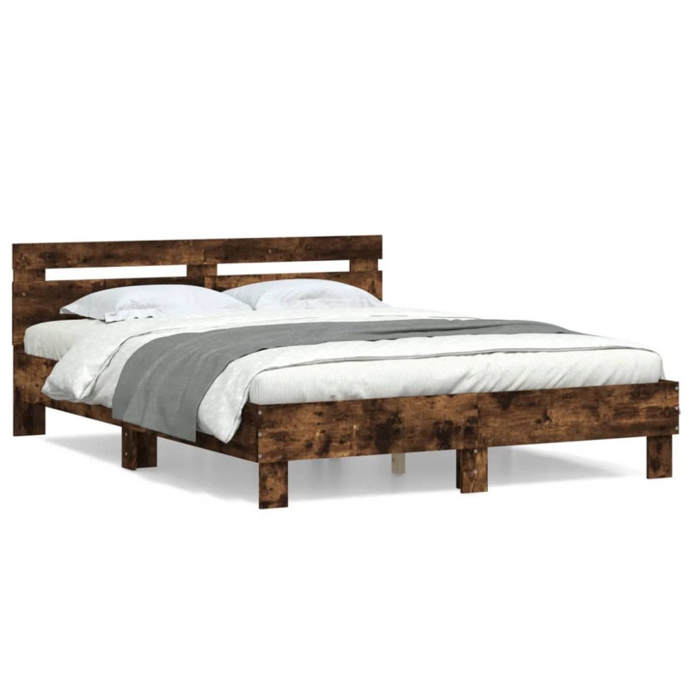 vidaXL Sängram med huvudgavel rökfärgad ek 140x190 cm konstruerat trä