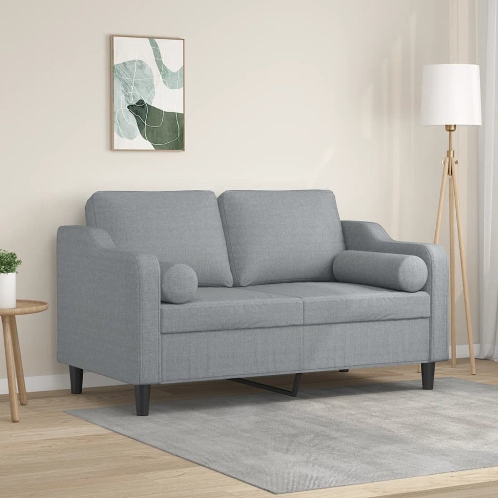 vidaXL 2-sits soffa med prydnadskuddar ljusgrå 120 cm tyg