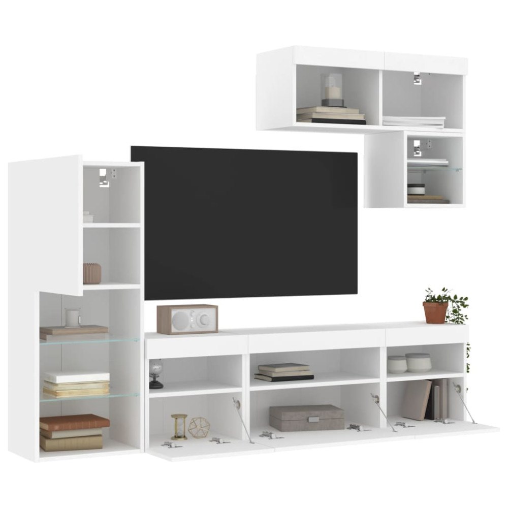 vidaXL Tv-bänk 6 delar LED vit konstruerat trä