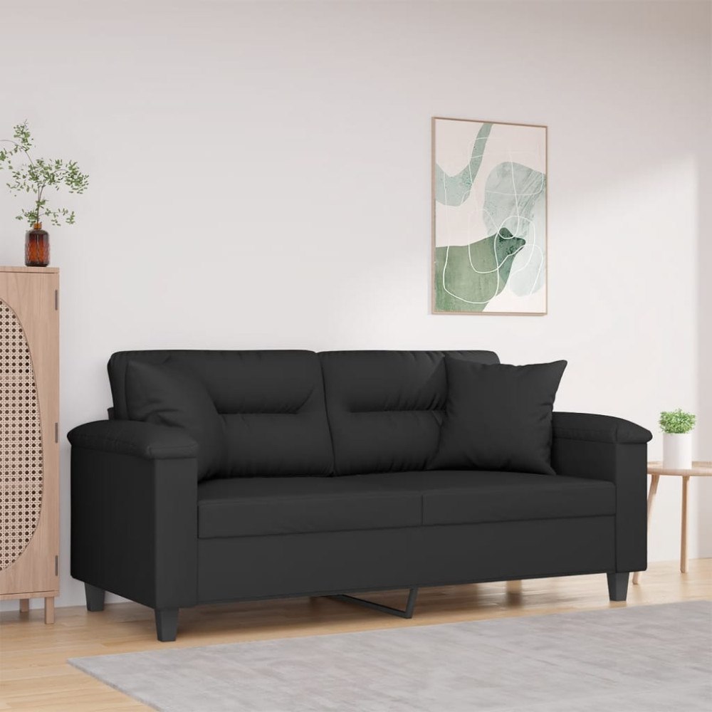 vidaXL 2-sitssoffa med prydnadskuddar svart 140 cm mikrofibertyg