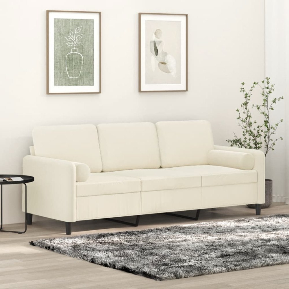 vidaXL 3-sitssoffa med prydnadskuddar gräddvit 180 cm sammet