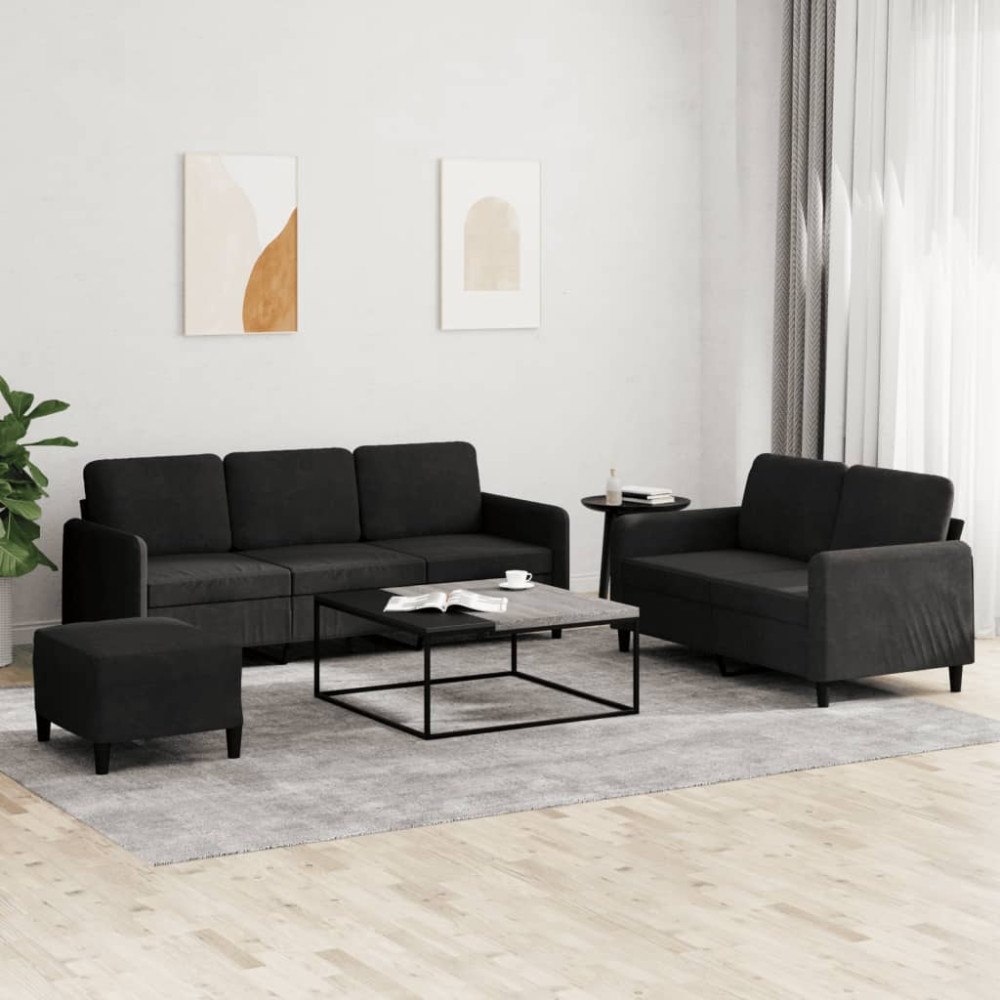 vidaXL Soffgrupp 3 delar svart sammet