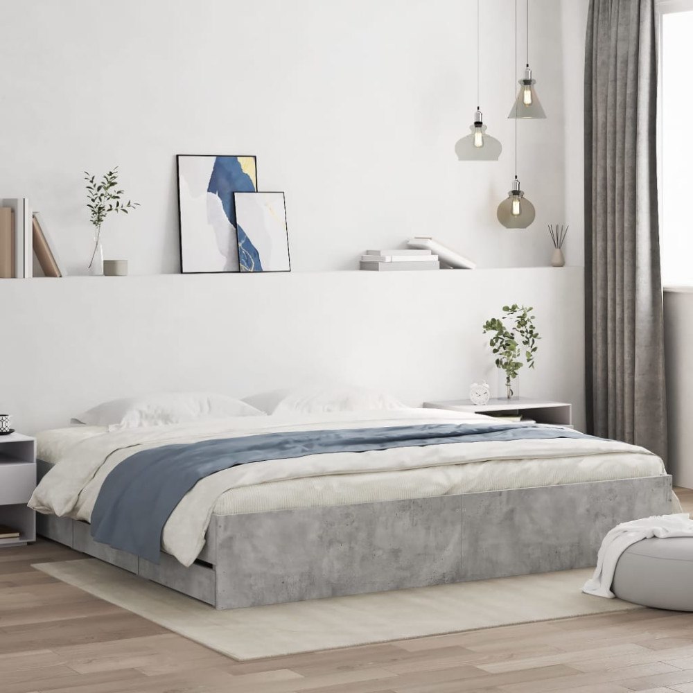 vidaXL Sängram med lådor betonggrå 180x200 cm konstruerat trä